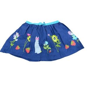 Mini Boden Girls Blue Embroidered Rabbit Bird Garden Skirt 5-6Y Cotton Easter